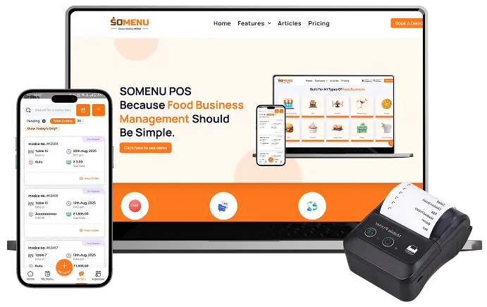 SOMENU POS restaurant billing software dashboard on mobile and tablet