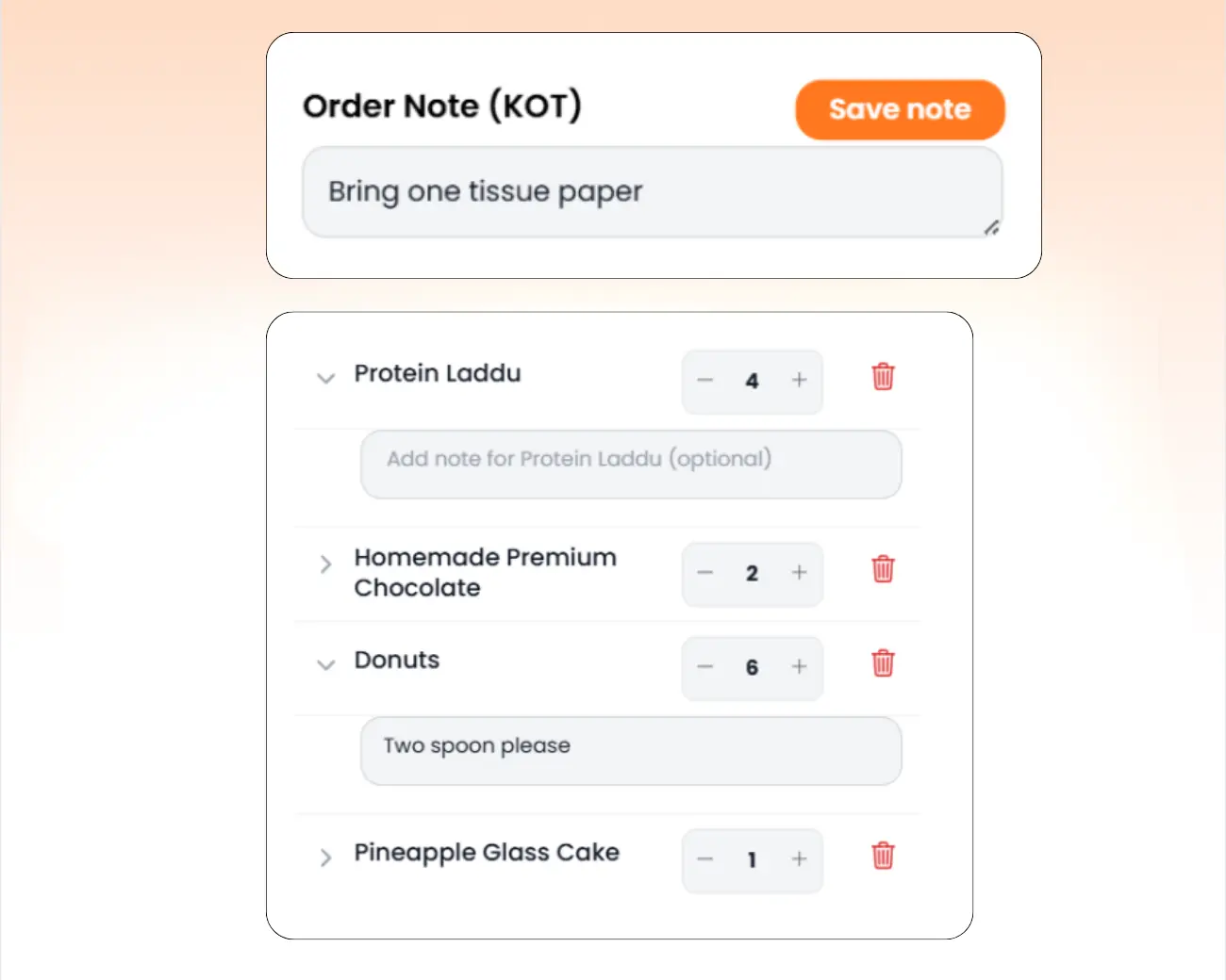 Order Summary with Order & Item-Level Notes