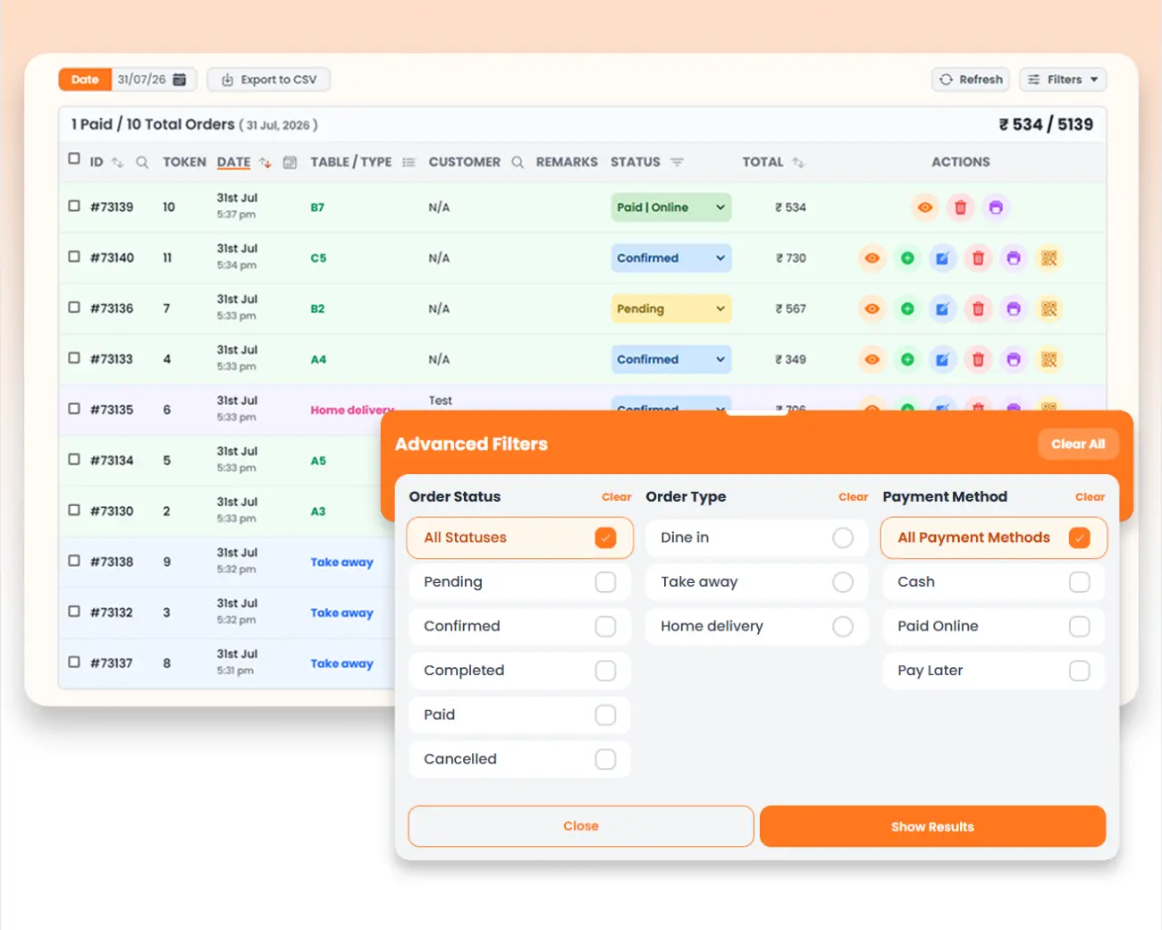 Orders History & Advanced Filtering
